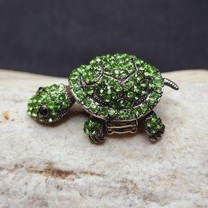 🐢 Green Crystal 3D Moving Turtle Ring 🐢